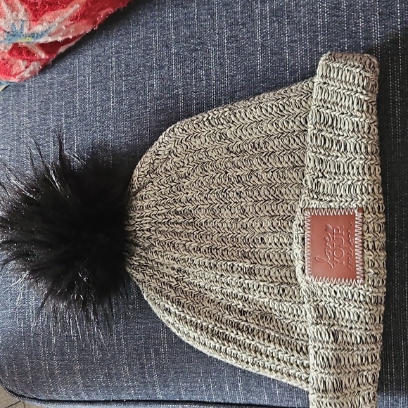 Accessories - LOVE YOUR MELON Knit Beanie with Faux Fur Pom